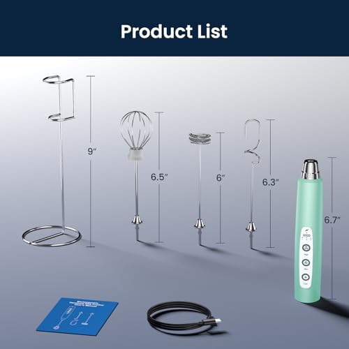 Milk Frother Wand Rechargeable Handheld Electric Whisk 3 Speed Adjustable