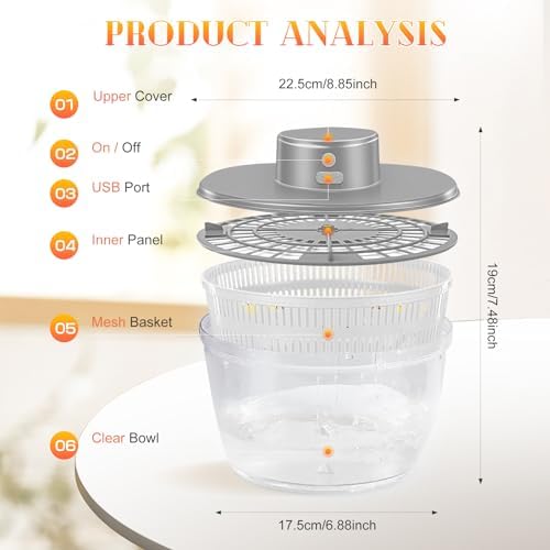 USB Electric Salad Spinner, 4L Large Capacity Lettuce Vegetable Washer Dryer
