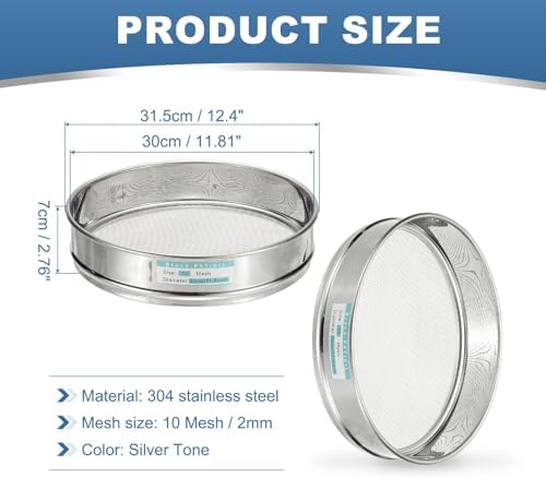 PATIKIL 10 Mesh Lab Sieve, 11.8" Diameter Sifting Screen 304 Stainless Steel