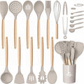 MIBOTE Silicone Cooking Kitchen Utensils Set, Wooden Handle