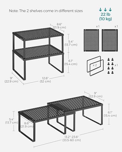 SONGMICS Set of 4 Metal Spice Racks, Stackable Expandable Shelf Risers