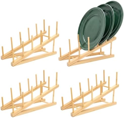 Bamboo Dish Rack, 4 Pack, Bamboo Plate Organizer