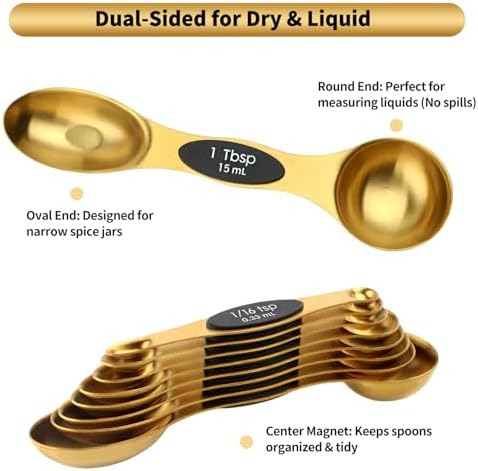 Gold Magnetic Measuring Spoons Set Stainless Steel