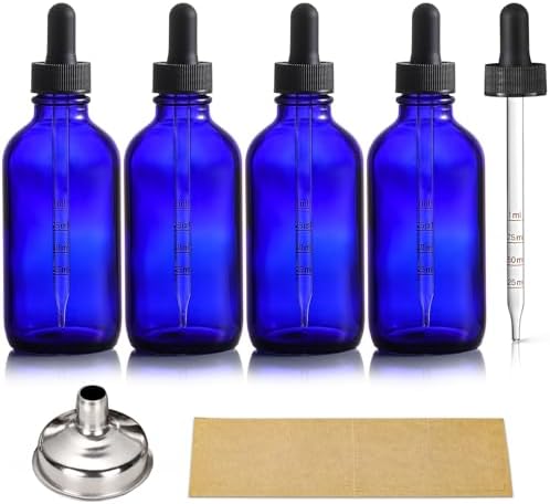 4 Pack 4oz Glass Dropper Bottles - 120ml Dark Blue Tincture Bottles with