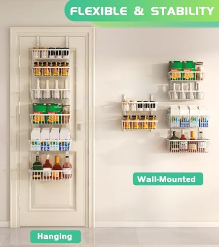 Mefirt 12 Inch Wide Narrow Over The Door Pantry Organizer 6-Tier White