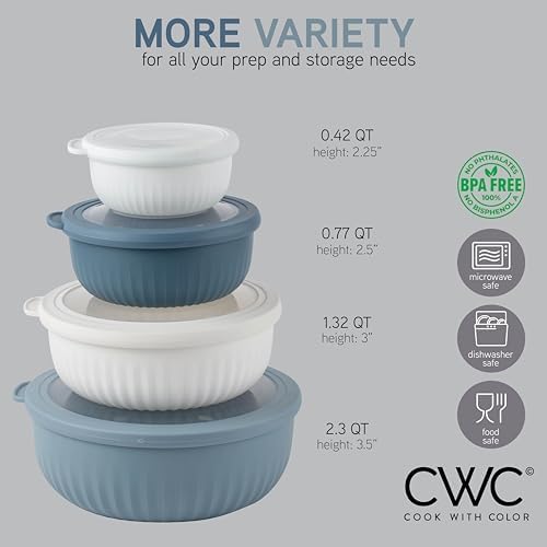 COOK WITH COLOR Prep Bowls with Lids- Wide and Deep Nesting Plastic Small