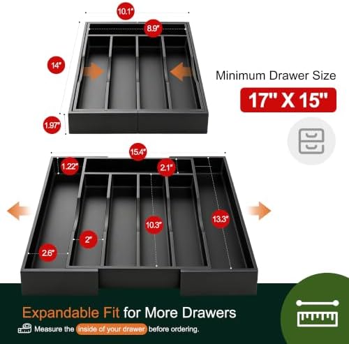 2-Piece Expandable Bamboo Kitchen Drawer Organizer