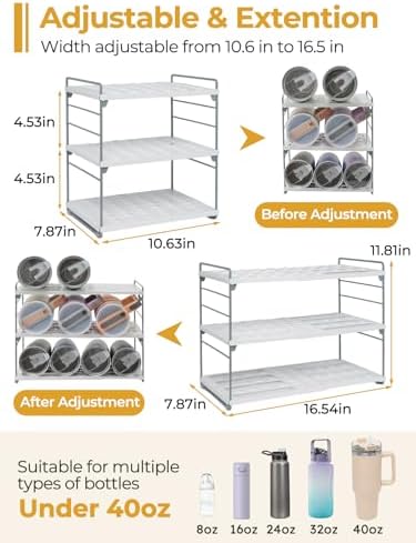 Cirhy 12" Tall 3-Tier Expandable Water Bottle Organizer – Fits 20-40 oz Stanley
