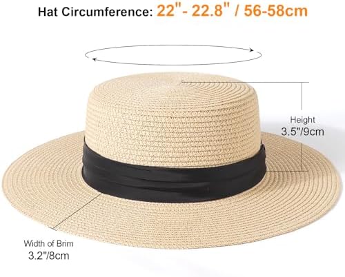 DRESHOW Women Straw Panama Hat Travel Fedora Beach Sun Hat Summer Wide Brim