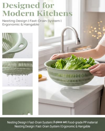 3 pcs Plastic Wash Basket Round Perforated Colander Wash Vegetables and Fruits