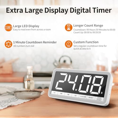 VOCOO Large 7.8" Digital Timer, Magnetic LED Timer