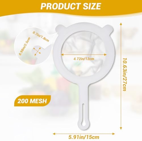 Ultra Fine Mesh Strainer with Handle & Resting Tabs, 200 Mesh 5.9", Plastic