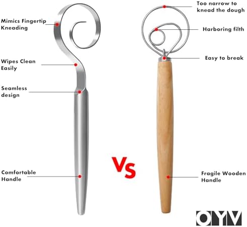 OYV 12" Seamless Dough Whisk, 18/10 Stainless Steel, Danish Dough Whisk