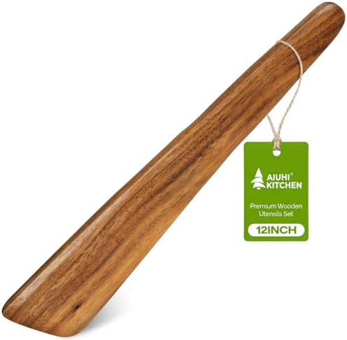 AIUHI 12 Inch Wooden Spatula for Cooking, Non-Stick Safe Teak Spatula Turner