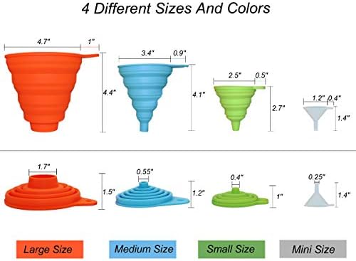 KongNai 4 Sizes Kitchen Funnel Set, Food Grade Silicone Collapsible Funnel