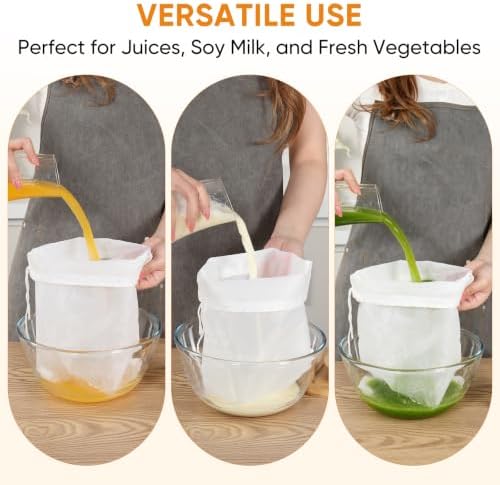 Ultra Fine 300 Mesh Nylon Strainer Bags – 8"x12", Reusable Kitchen Filter Bags