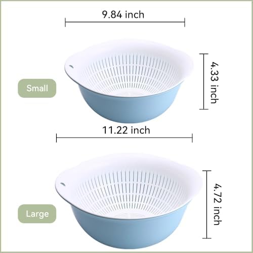 Colander Bowl Set of 2, Nesting Large Capacity Plastic Food Strainer