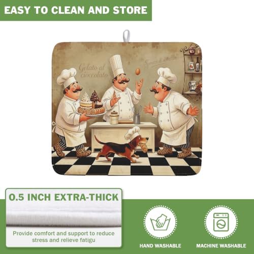 Fat Chef Dish Drying Mats for Kitchen Counter 16x18 Inch Buffalo Plaid Cooking