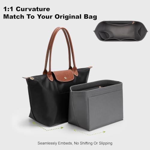 Purse Organizer Insert for Longchamp L, 9-Pocket Felt