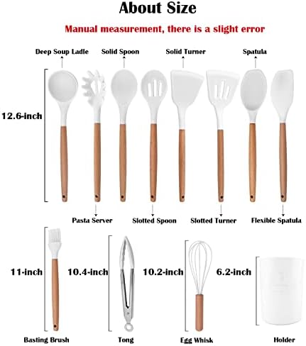 1pc White Silicone Tong with Wooden Handle, Heat Resistant Cooking Utensils