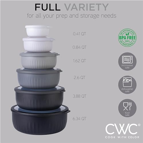 COOK WITH COLOR Prep Bowls with Lids- Wide and Deep Nesting Plastic Small