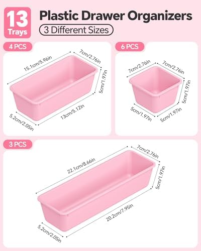 Canfanni 13 Pack Plastic Drawer Organizers Set, 3 Sizes Desk Drawer Organizer