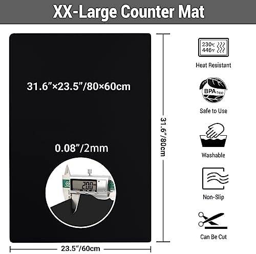Ewen 31.6"x23.5" Large Silicone Kitchen Counter Mat, 2mm Thick Heat Resistant