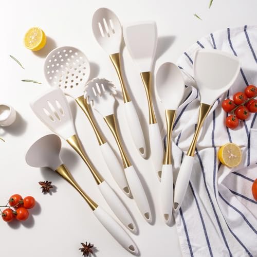 1-piece White and Gold Silicone Cooking Utensils, Kitchen Essentials