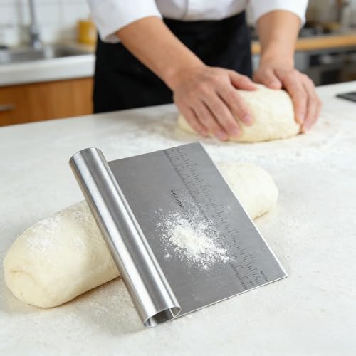 RUPOHIU Dough Scraper for Baking, Stainless Steel Bench Scraper