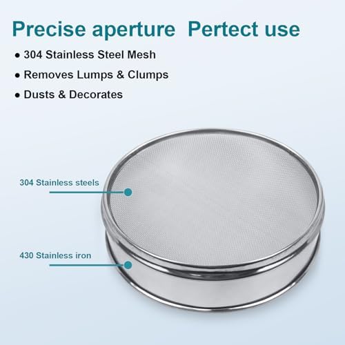 7.9" 304 Stainless Steel Lab Sieve, 20 Mesh Screen Sifter