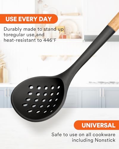 Badiano Silicone Kitchen Ladle Strainer, Large Slotted Spoon