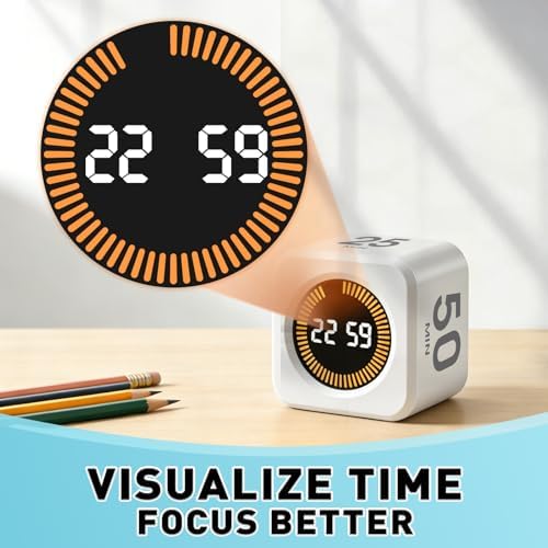 Rotating Timer Cube for Productivity — 5/25/10/50 Minutes Preset, Digital