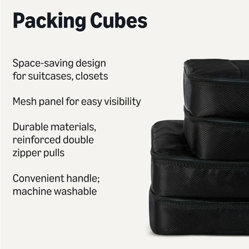 Amazon Essentials 4-Piece Packing Cubes Travel Accessories Set, Luggage