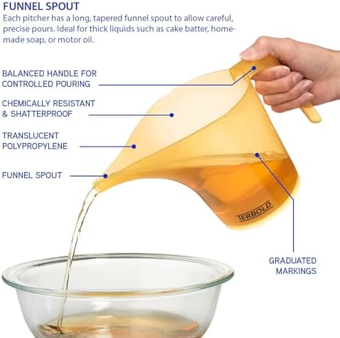 Funnel Pitcher with Spout 2pc Set | 1 Liter Plastic Measuring Pitchers