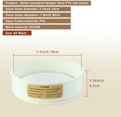 7.9" PVC Lab Sieve, Nylon Mesh, 60 Mesh Screen Sifter