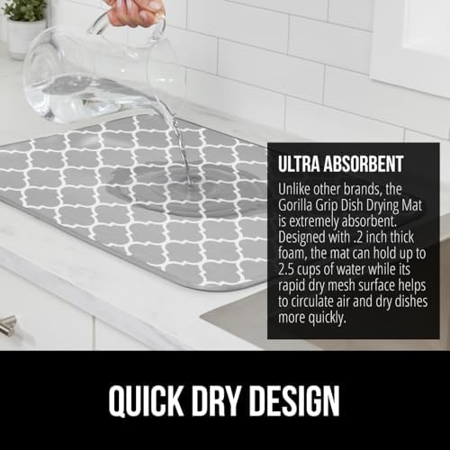 GORILLA GRIP Ultra Absorbent Microfiber Dish Drying Mat, Quatrefoil