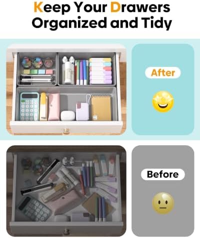 10 Pack Large Size Plastic Drawer Organizers Set, 3 Sizes Desk Drawer Organizer