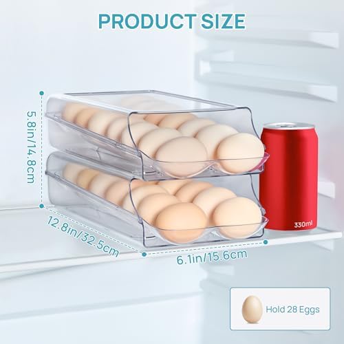 Vtopmart 2 Pack Egg Holder for Fridge, Automatic Rolling Egg Container
