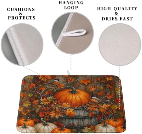 Fall Dish Drying Mat for Kitchen Counter 18x24 Autumn Pumpkin Maple Leaves
