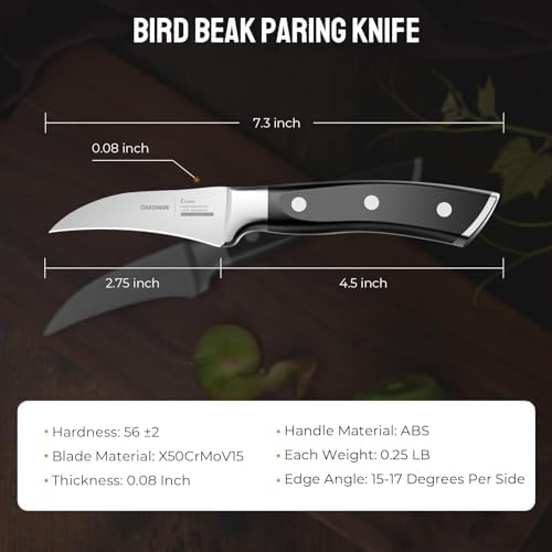 OAKSWARE Bird Beak Paring Knife, 2.75 Inch Razor-Sharp Pro Tourné Knife