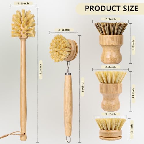 5 Pack Bamboo Dish Brush Set