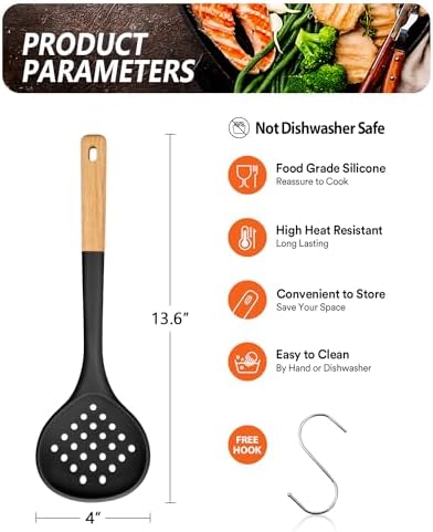 Badiano Silicone Kitchen Ladle Strainer, Large Slotted Spoon
