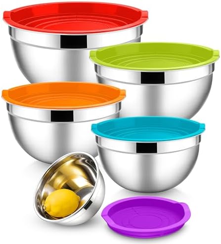 E-far Mixing Bowls with Lids Set, Stainless Steel Salad Bowls