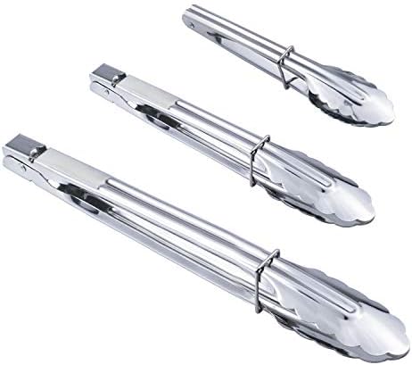HINMAY 3PCS Stainless Steel Kitchen Tongs 7/9/12 Inch Cooking Tongs Set