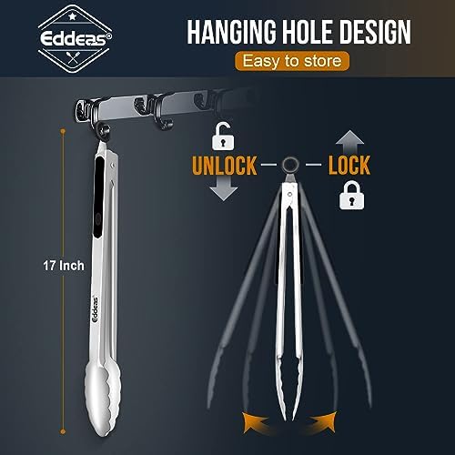 Eddeas Grill Tongs, 17 Inch Extra Long BBQ Tongs, Heat Resistant 600 Degrees