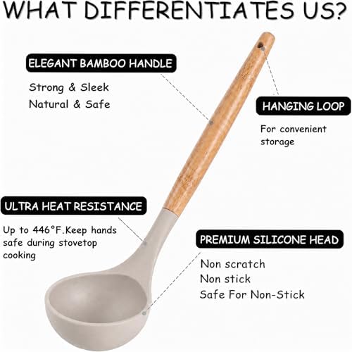 MIBOTE Silicone Cooking Kitchen Utensils Set, Wooden Handle