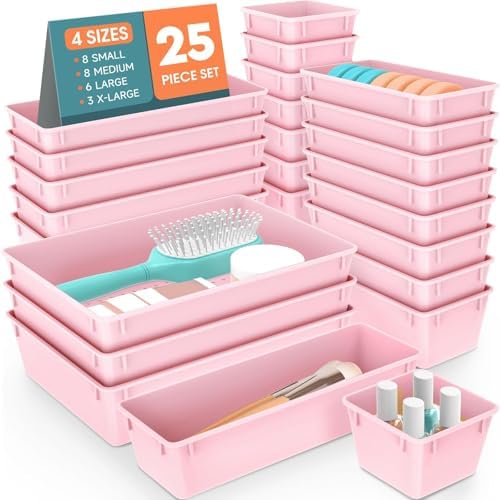 SpaceHacks 25 PCS Plastic Drawer Organizer, 4-Size Versatile Organizer Trays &