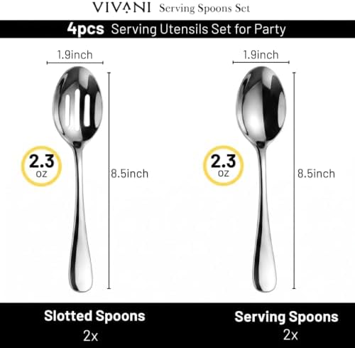 VIVANI 4-Piece Serving Spoons Set, 8.5-Inch Serving Spoon and Slotted Spoon