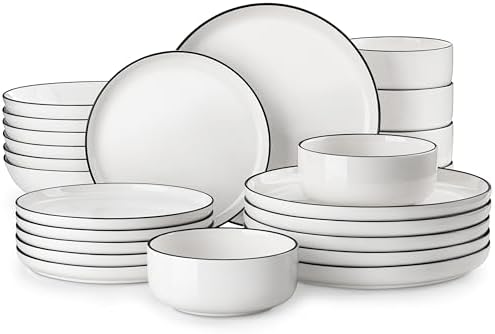 MALACASA 24 Pcs Porcelain Plates and Bowls Sets, Dinnerware Set