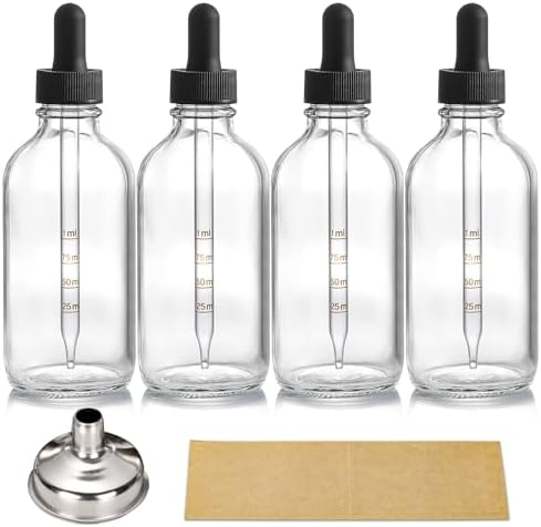 4 Pack 4oz Glass Dropper Bottles - 120ml Clear Tincture Bottles with Calibrated